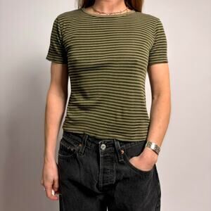 Vintage Clio Petite Green Striped Tee - Fits Small